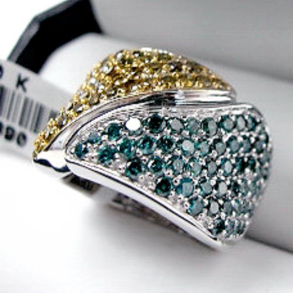 2.00ct Diamond Blue & Yellow 14K White Wide Gold Ring 10.27 gr - Picture 3 of 11